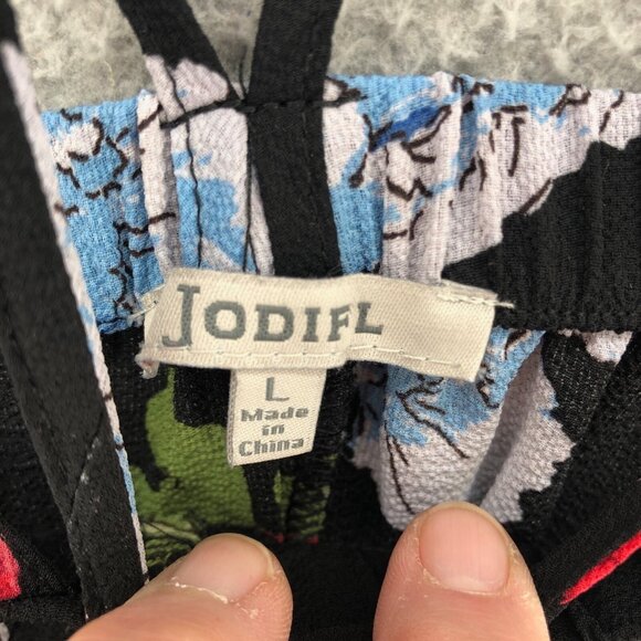 Jodifl Dress Womens Large Red Multi Floral Tent Swing Mini Off Shoulder Strappy - Picture 5 of 10